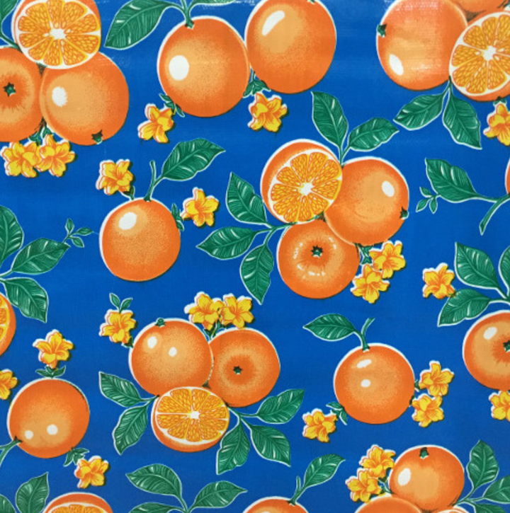 Ben Elke Mexican Oil Cloth Tablecloth Square - Oranges Dark Blue