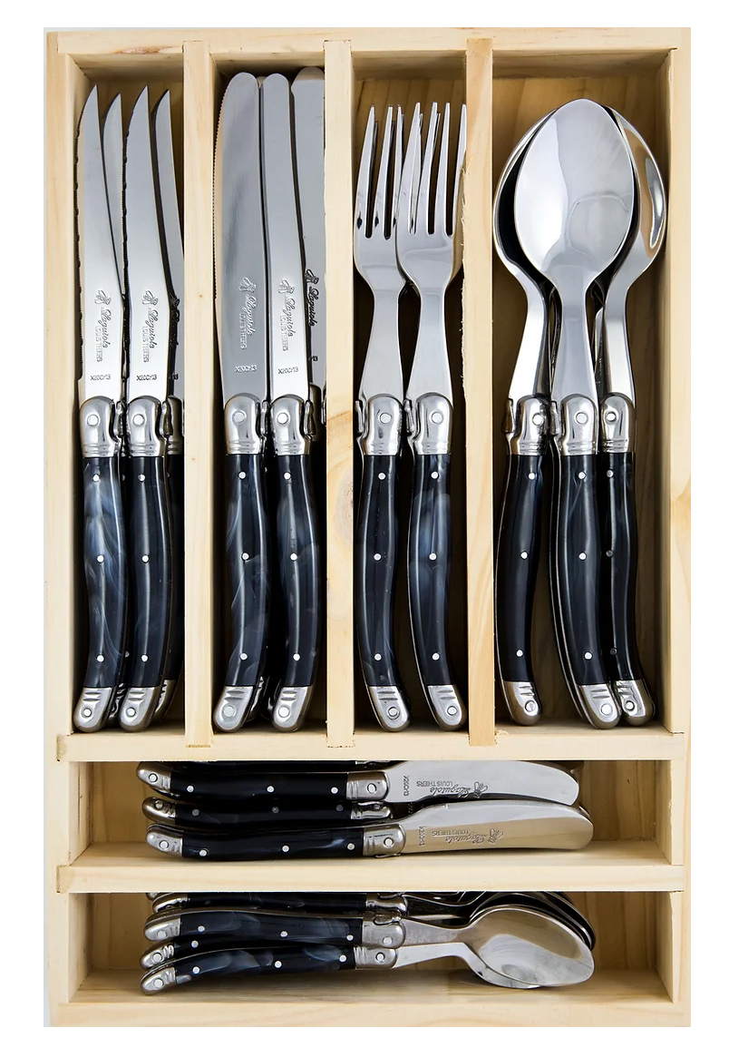 Laguiole Louis Thiers Luxe Cutlery Set - 36 Piece - Marble Black